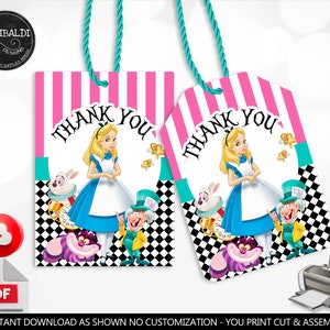 Alice in Wonderland Favor Tags Instant Download Wonderland Party Tags Alice in Onederland Thank you Tags Digital Wonderland Gift Tags AIW