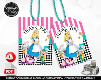 Alice in Wonderland Favor Tags Instant Download Wonderland Party Tags Alice in Onederland Thank you Tags Digital Wonderland Gift Tags AIW