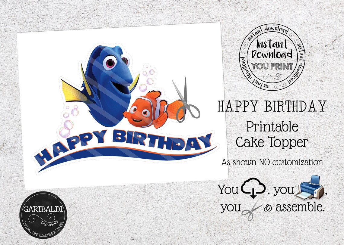 Finding Nemo Cake Topper Nemo and Dory Printable Cake topper | Etsy