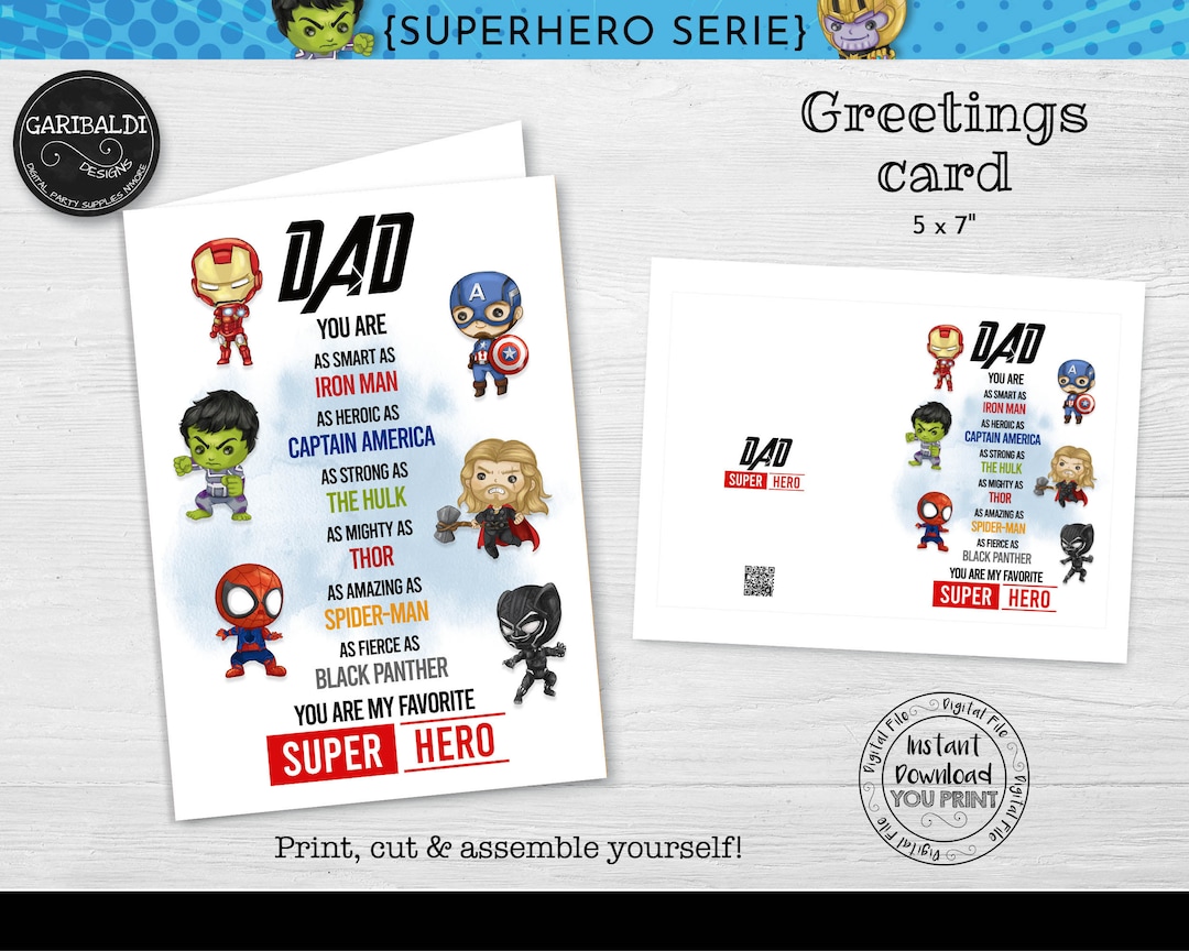 Instant Download Father's Day Card, Superhero Fathers Day Card, Super ...
