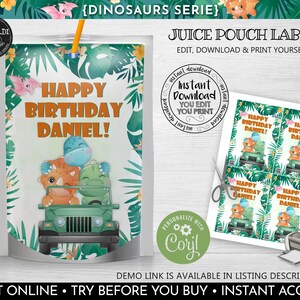 Editable Dinosaur Juice Pouch Label Printable Dinosaurs Juice Box ...