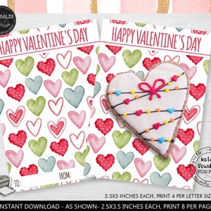 Valentine's Day Cookie Card, Happy Valentine's Day Cookie Card, Instant download 3.5"x5" Cookie Card, Printable Hearts Mini Cookie Card VL