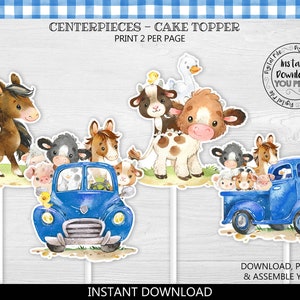 Printable Blue Truck Centerpieces Instant download Farm Animals Centerpieces Blue Truck Party Decorations Blue Truck Baby Party Supplies LBT