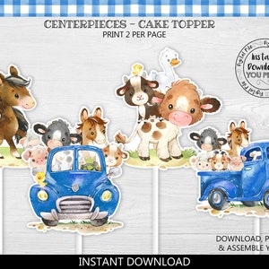 Printable Blue Truck Centerpieces Instant download Farm Animals Centerpieces Blue Truck Party Decorations Blue Truck Baby Party Supplies LBT