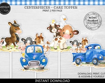 Printable Blue Truck Centerpieces Instant download Farm Animals Centerpieces Blue Truck Party Decorations Blue Truck Baby Party Supplies LBT