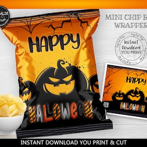 Instant download Halloween Chip Bags, DIY Halloween Chip bags, Halloween Potato Chip Bag, Halloween Favors, Halloween Party Favors HW