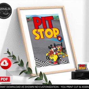 Mickey Roadster Racers Pit Stop Sign Race Car Birthday Party Sign Racing Cars Table Decorations Printable Digital Download MRRP