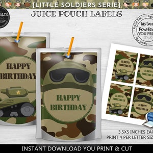 Instant download Soldier Juice Pouch Labels Printable Military Birthday Army Party Supplies Camouflage Juice Camo Birthday Party Decor SA