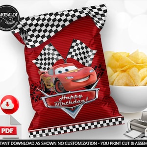 Instant Download Race Cars Chip Bag Wrapper Printable Chip bags Cars Birthday Party Supplies Party Favors Wrappers Digital Download DCR