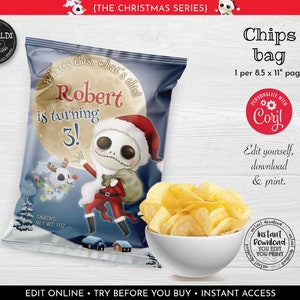 Editable Nightmare Christmas Chip Bag Wrapper Instant download Christmas Chip Bag Template Nightmare Birthday Chip Bag Party Favors NBCH