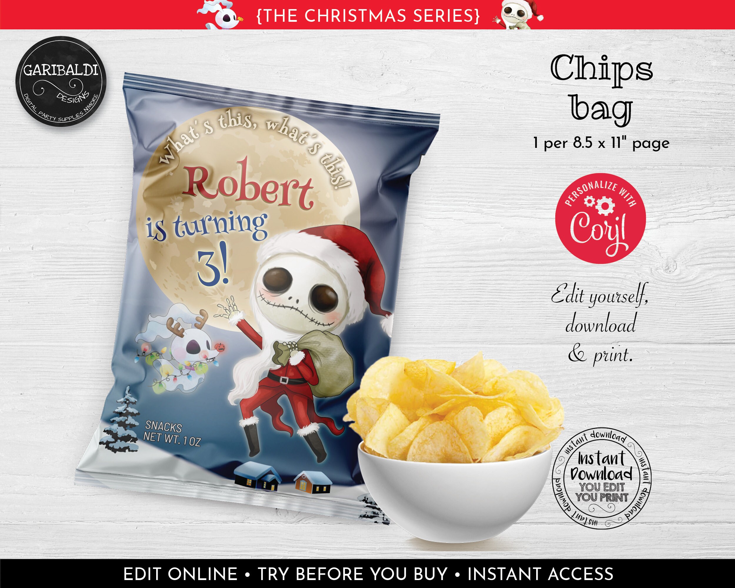 Editable Nightmare Christmas Chip Bag Wrapper Instant Download - Etsy