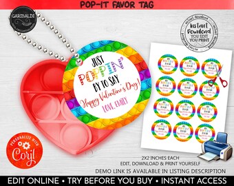 Editable Valentine's Pop it Fidget Gift Tags, Valentines day Pop-Its Labels, School Valentine's day Favor Tag, Pop It Valentine Card 01 VL