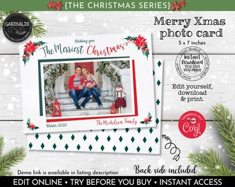 Editable Photo Christmas Card, Christmas Card Template, Printable Christmas Card, Instant Download Christmas Card, Christmas Photo Card CH20