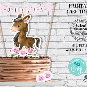 Printable Horse Cake Topper, Horse Birthday Party Supplies, Horse Party Decorations, Pony Cake Topper, Cute Horse Birthday Party Cake PH001