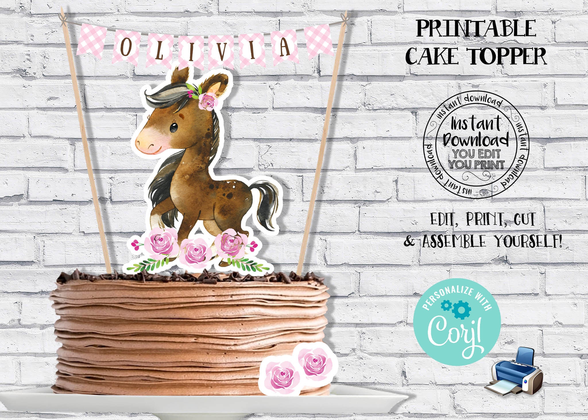 Printable Horse Cake Topper Horse Birthday Party Supplies - Etsy