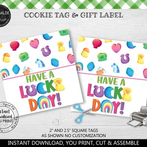 Have a Lucky day SQUARE TAG, Instant Download Good Luck Cookie Tag, St. Patrick's Day Printable Gift Tag, Green Shamrock Treat Tag SPT