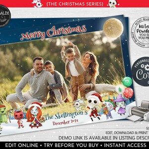 Editable Christmas Photo Card Template Printable Nightmare Before Christmas Greeting Card Instant Download Photo Holiday Card NBCH CH
