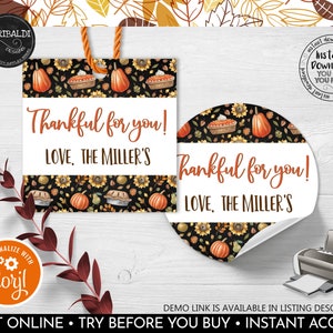 Editable Happy Fall Tags Thanksgiving Gift Tags Printable Pumpkin Labels Thanksgiving Treat Tags Autumn Favor Tags Fall Cookie Cards 1 TF
