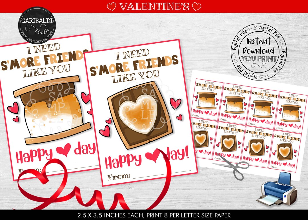 Printable S'more Friends Like You Valentine's Day Cards Valentine's Day ...