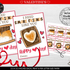 Printable S&#39;more Friends like you Valentine&#39;s day Cards Valentine&#39;s Day Card School Valentine&#39;s Day Cards S&#39;more Valentine&#39;s Day Tags VL