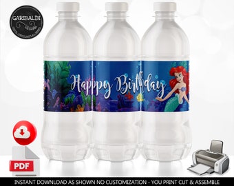 Little Mermaid Water Bottle Labels Printable Mermaid Water Labels Instant Download Mermaid Party Favors Under the sea Party Supplies DLM