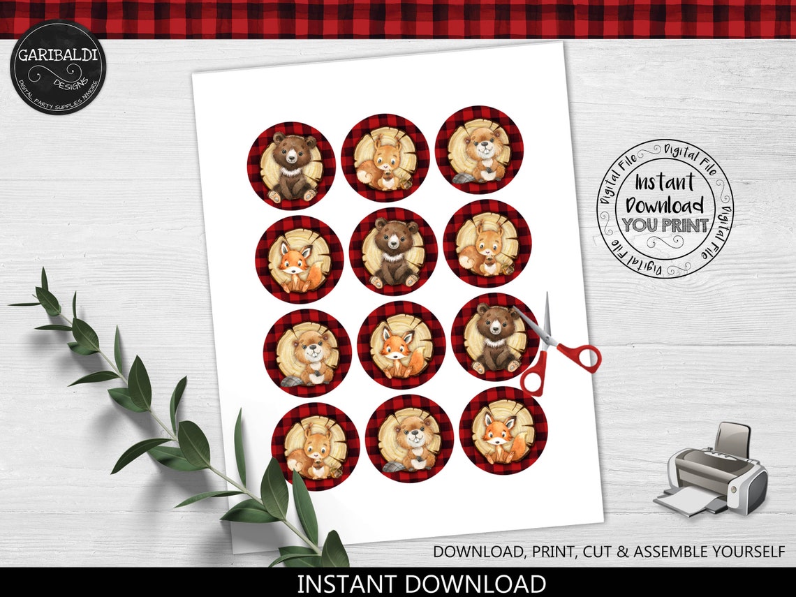 Lumberjack Cupcake Toppers Printable Woodland Bear Party - Etsy