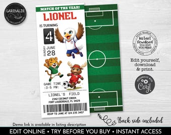 Soccer Ticket Invitation Editable Soccer Party Invite Football Soccer Birthday Party Futbol Soccer World Cup Digital Download Printable FBS