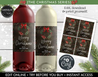Instant Download Christmas Wine Labels, Editable Wine Labels, Printable Christmas Wine Bottle Labels, Holiday Wine Bottle Labels 07 WBL CH20