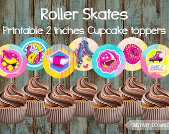 Roller Skating Cupcake Toppers Roller Skating Party Supplies Roller Skating Birthday party Roller Skating Party Digital Download Decorations