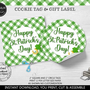 Instant Download Happy St. Patrick's Day Cookie Tag, Green Shamrock Good Luck Clover Printable Tag, Happy St. Patrick's Day Favor Tag, SPT