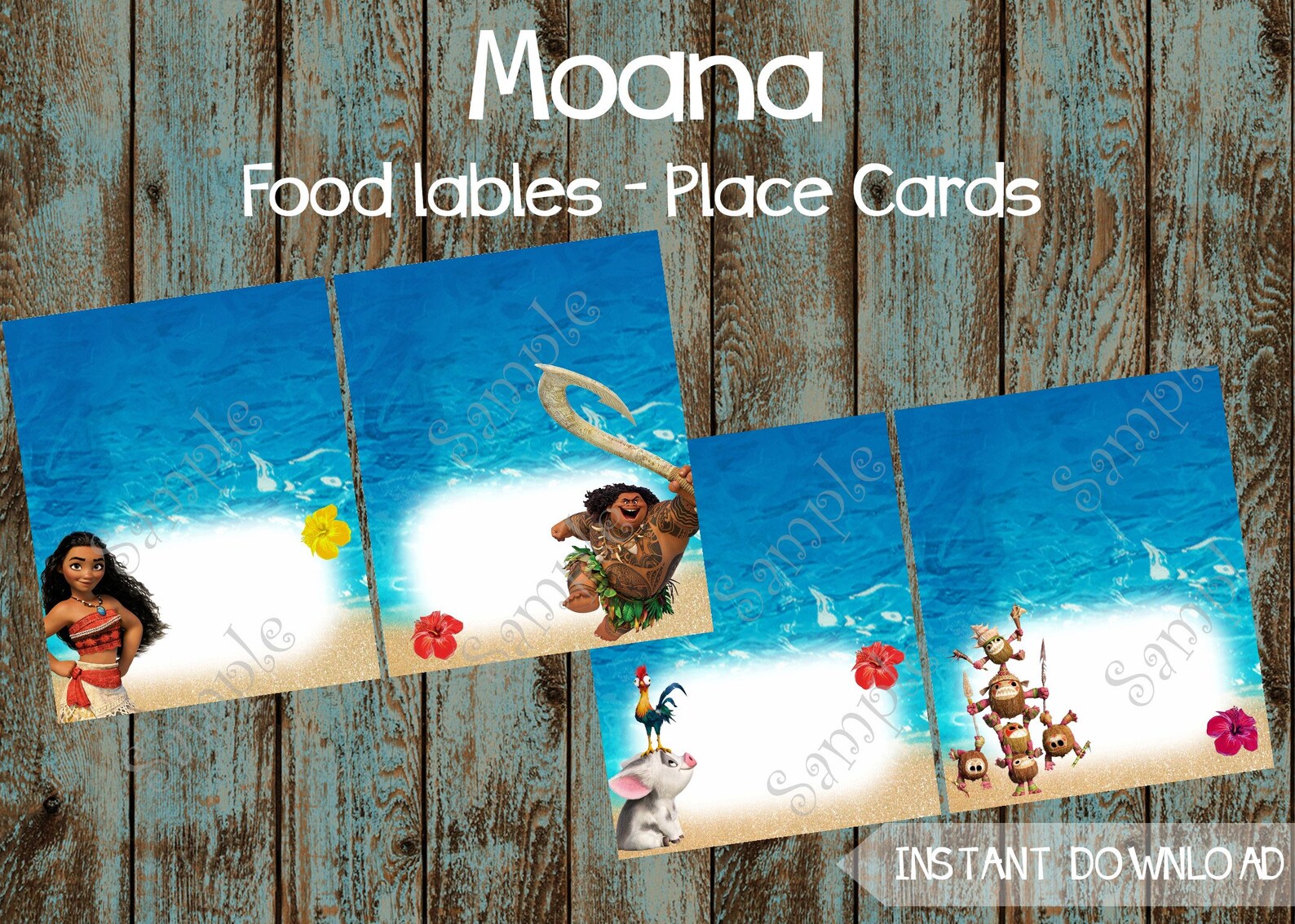 Moana Printable Food Labels Moana Editable Food Tent Tags | Etsy