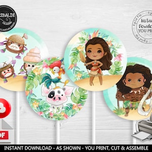 Printable Moana Centerpieces Moana Cake Topper Hawaiian Birthday Party Decorations Polynesian Table Decor Moana Digital Party Supplies MOA