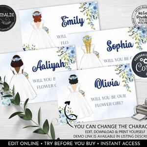 Flower Girl Request Card Will you be our Flower Girl Proposal Personalized Flower Girl Editable Printable Custom Download Corjl Template WD