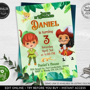 Peter Pan Invitation Editable Neverland Birthday Party Invitation Pirate Invitation Printable Invite Download Digital Corjl Template PTP