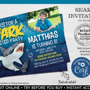 Editable Shark Birthday Party Invitation Printable Sharks Invitation Instant download Shark Birthday Party Invite Shark Attack Invite 3 SH01