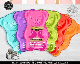 Gummy Bears Valentine's day Cards Valentine's School Kids Classroom Exchange Gift Tags Beary Sweet Valentine's day Treat Gummies Holder VL