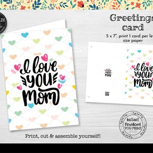 Instant download Mother's Day card, Printable Mother's Day Greeting Card, Mother's Day Floral Card, I love you Mom Card MTHD