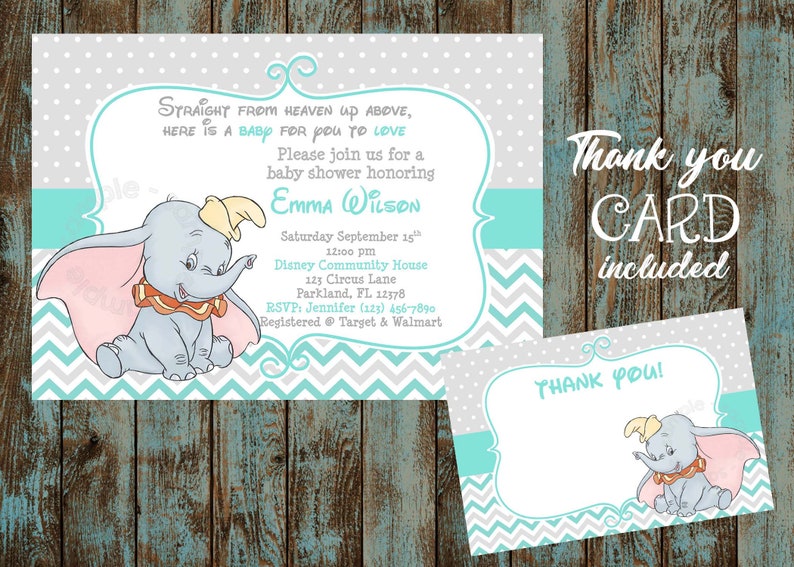 Dumbo Baby Shower Invitation Dinsey Printable Circus