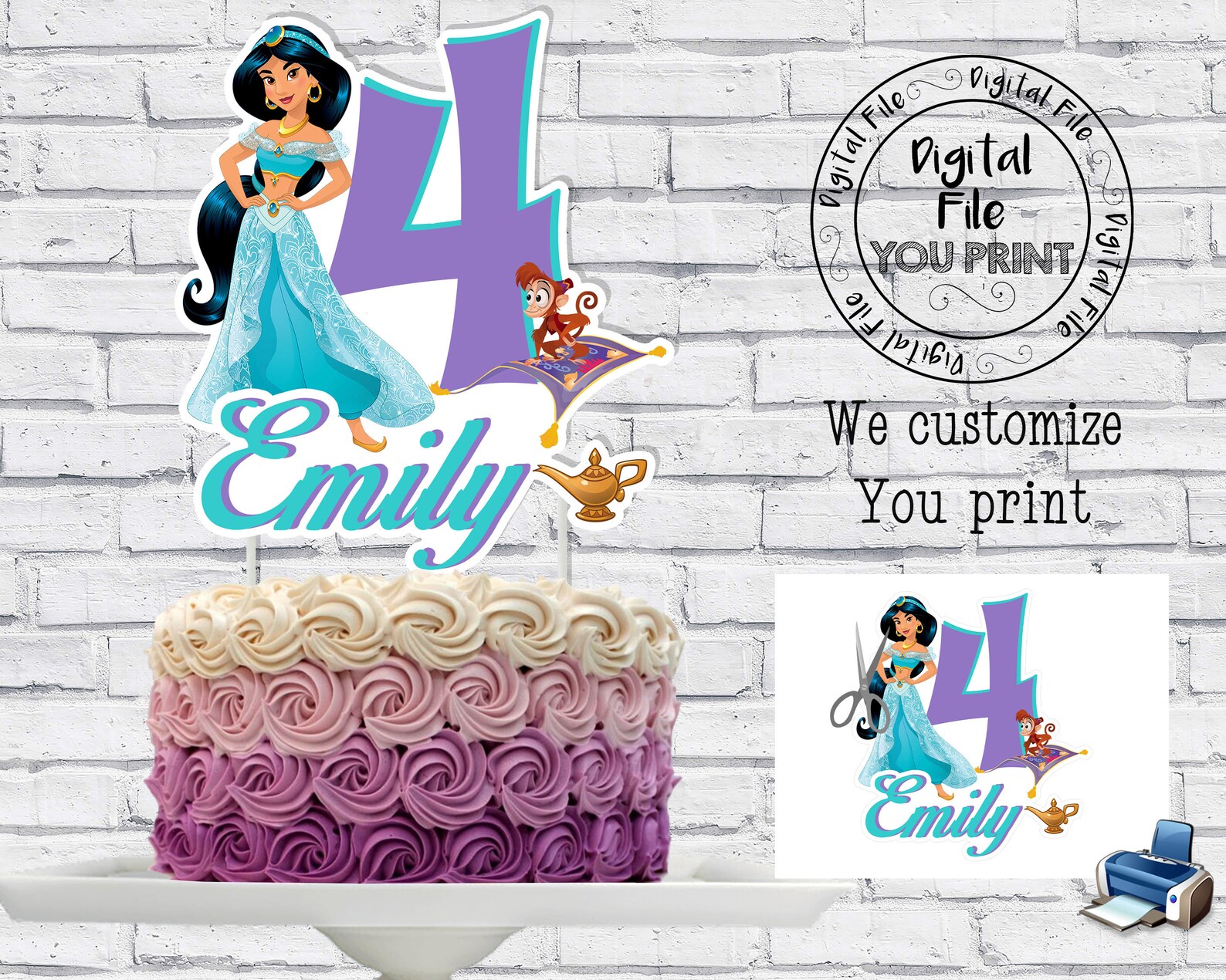 Jasmine Cake Topper Princess Jasmine Topper Printable Etsy Canada
