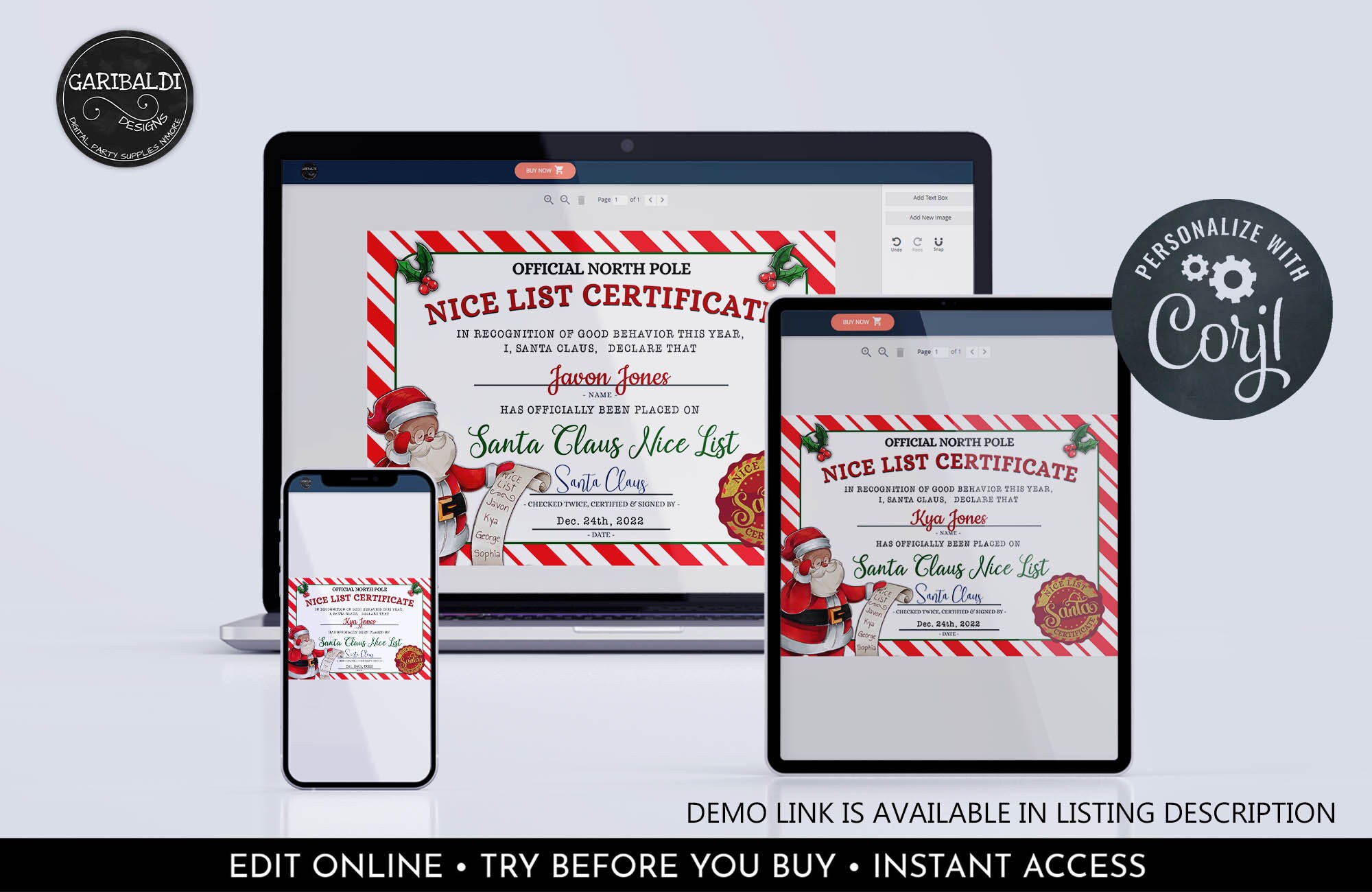 Editable Santa Claus Official Nice List Certificate Personalised Letter ...
