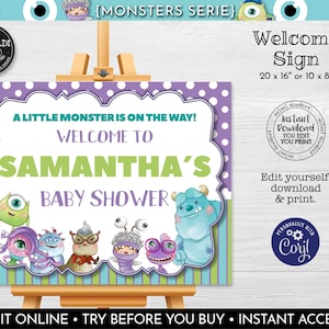 Editable Monsters Welcome Sign Instant Download Baby Monster Welcome Poster Board Monsters Baby Shower Sign Monster Party Decorations MINC