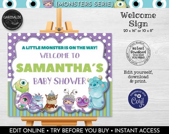 Editable Monsters Welcome Sign Instant Download Baby Monster Welcome Poster Board Monsters Baby Shower Sign Monster Party Decorations MINC