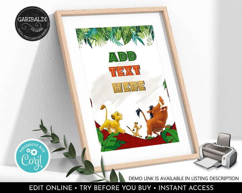 Editable Lion King Party Sign Safari Lion Birthday Party Table Decor ...