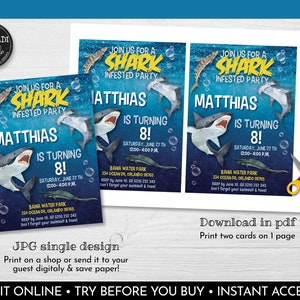 Editable Shark Birthday Party Invitation Printable Sharks | Etsy