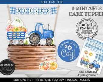 Editable Blue Truck Cake Topper Printable Little Pumpkin Cake Topper Blue Truck Birthday Party Supplies Blue Truck Fall Baby Shower LBT