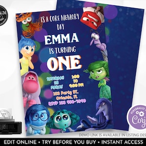 Editable Inside Out Invitation Emotions Birthday Party Invitation Digital Bday Party Inside Out Invite Template Printable Invite Card IO