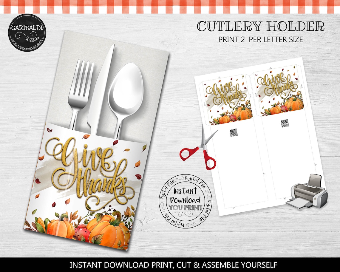 Printable Thanksgiving Silverware Cutlery Holders Instant Etsy