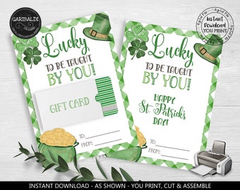 St. Patrick's Day Gift Card Holder Lucky to be taught by you Teacher Gift Card Printable St. Patrick's Day Appreciation Gift Card Holder SPT
