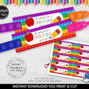 Back to School Gift Tag Pop Toy Favor Tag Poppin&#39; Great Year School Teacher Pop Bracelet Holder Pop Fidget Back to School Printable Tag TA