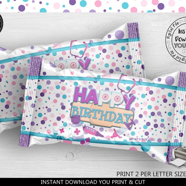 Instant Download Doctor Rice Treat Wrapper Printable Doc Birthday Party Supplies Cute Doctor Party Favors Snacks Doc Party Decorations DMS